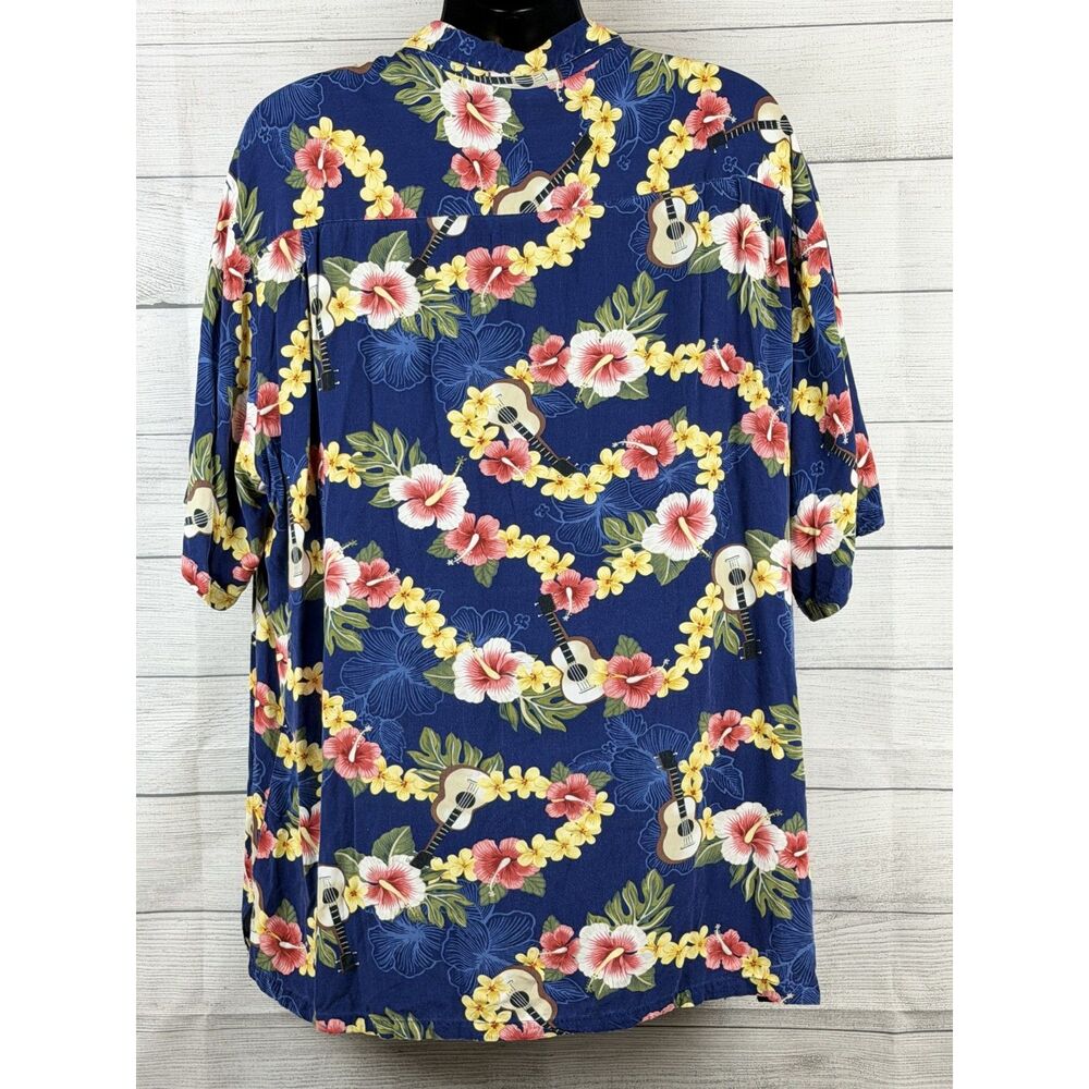 Hilo Hattie Hawaiian Shirt Mens 3XL Blue Floral Ukulele Aloha Button Up - Picture 4 of 11